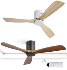52IN Solid Wood Blade Ceiling Fans No Light with Remote 6-Speed/Reversible/Quiet