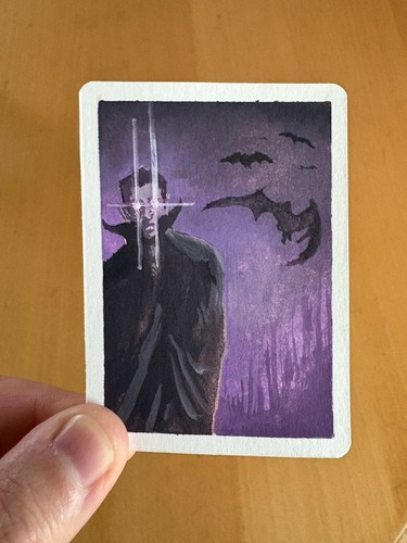 ACEO OOAK Original Gouache Vampire Bats Dark Surrealism Mini Art - AVArtVault