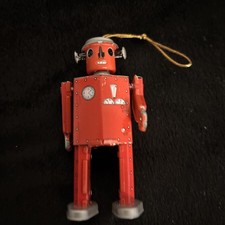 Vtg 90s Robot Schylling Tin Toy Christmas Ornament Metal Restoration Hardware