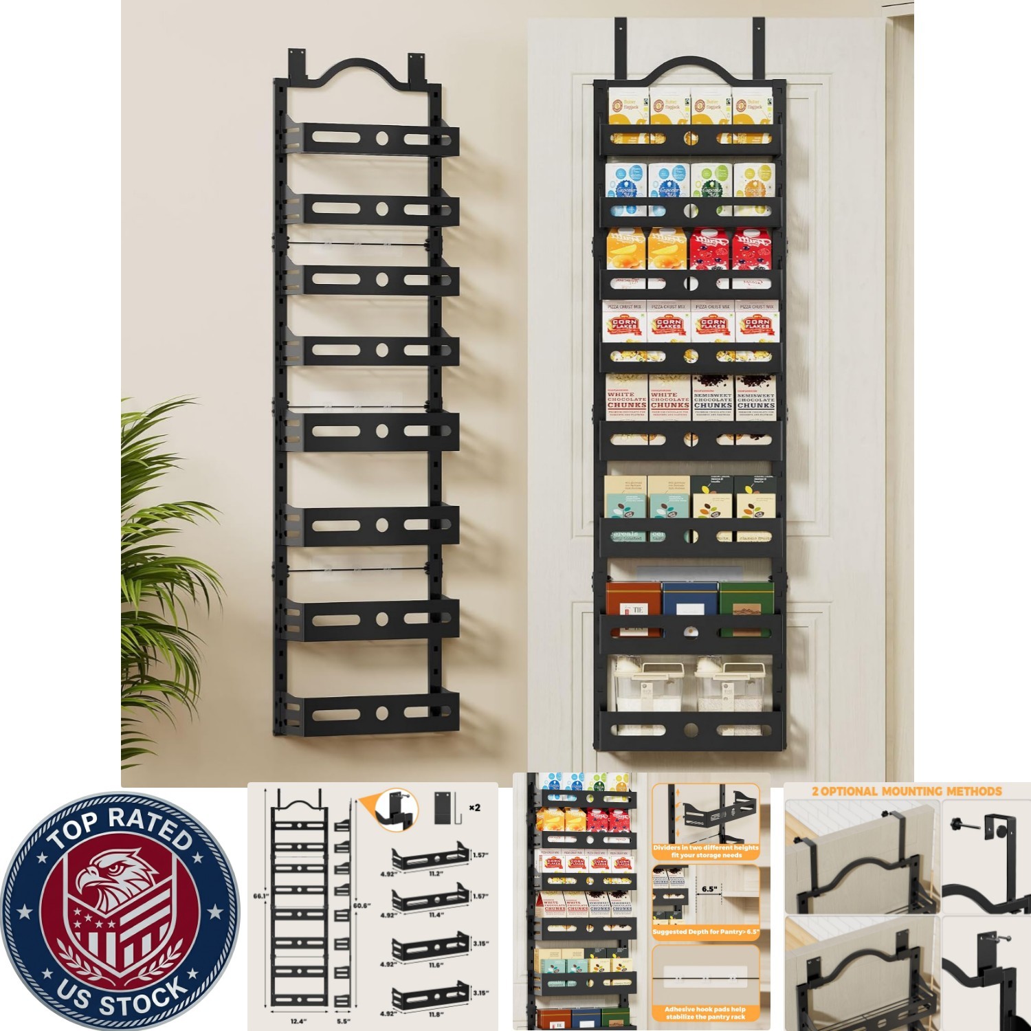 Heavy-Duty 8-Tier Spice Rack: Adjustable Baskets for Smart Kitchen Storage