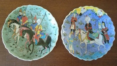 Turkish Warriors Kutahya Pottery Plate Set Hand Painted Signed from Turkey 8''