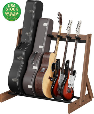 Guitar Stand for 4 Acoustic 6 Electric Instruments Solid Hardwood Rack Black