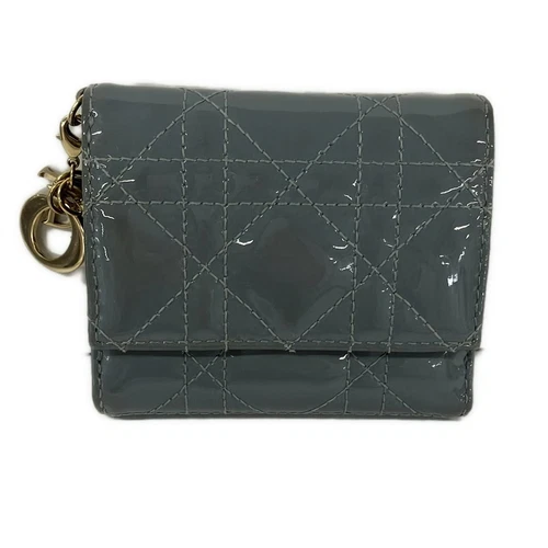 Authentique portefeuille DIOR/ChristianDior Lady Dior Lotus Cuir verni gris