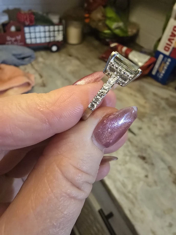 5.60ct VVS1 White Blue Emerald Cut Real Moissanite Ring 925 Silver Size 7 - Image 4 of 4