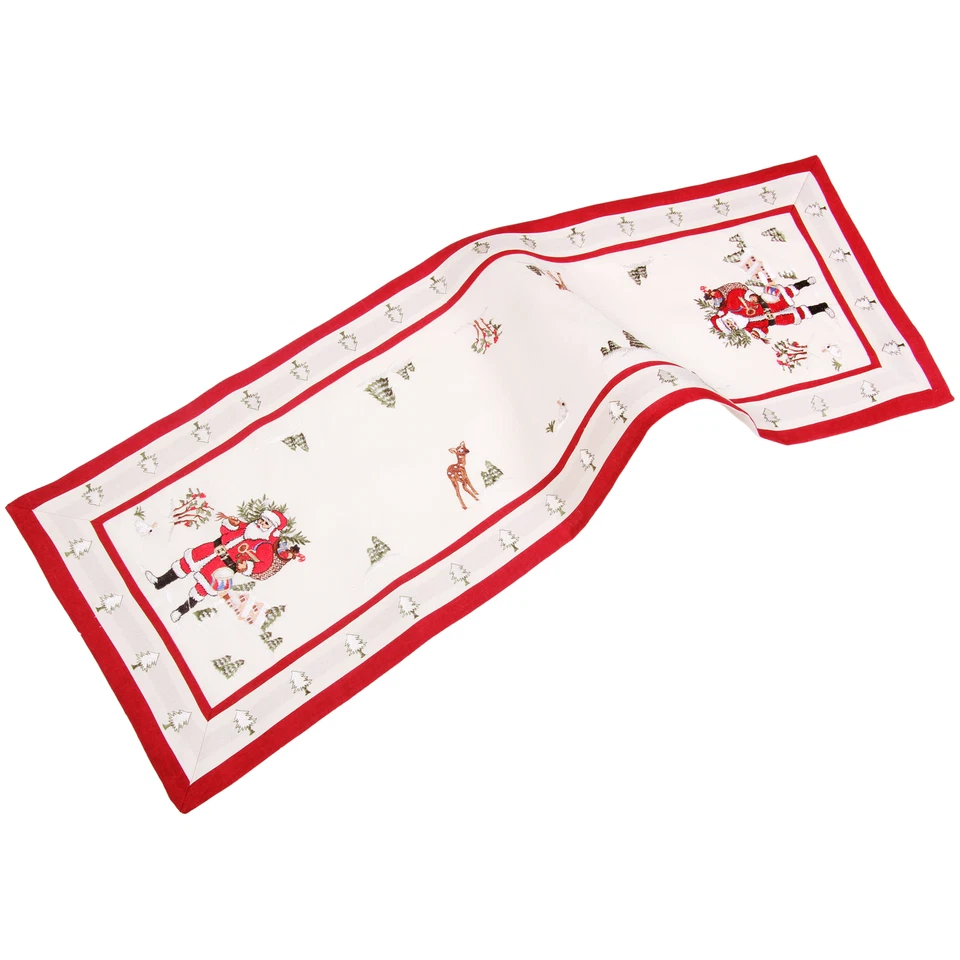Weihnachtsmitteldecke Tischdecke Tischläufer Weihnachtsmann Stickerei Rot Creme - Bild 1 von 1