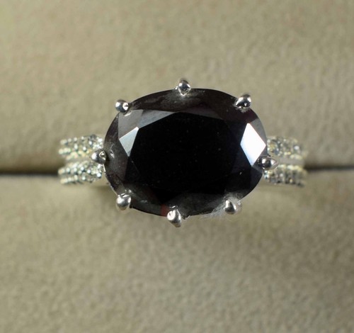 9.89 Ct Black Diamond Solitaire Oval Certified Ring Stunning Collection SEE VDO - Picture 3 of 8