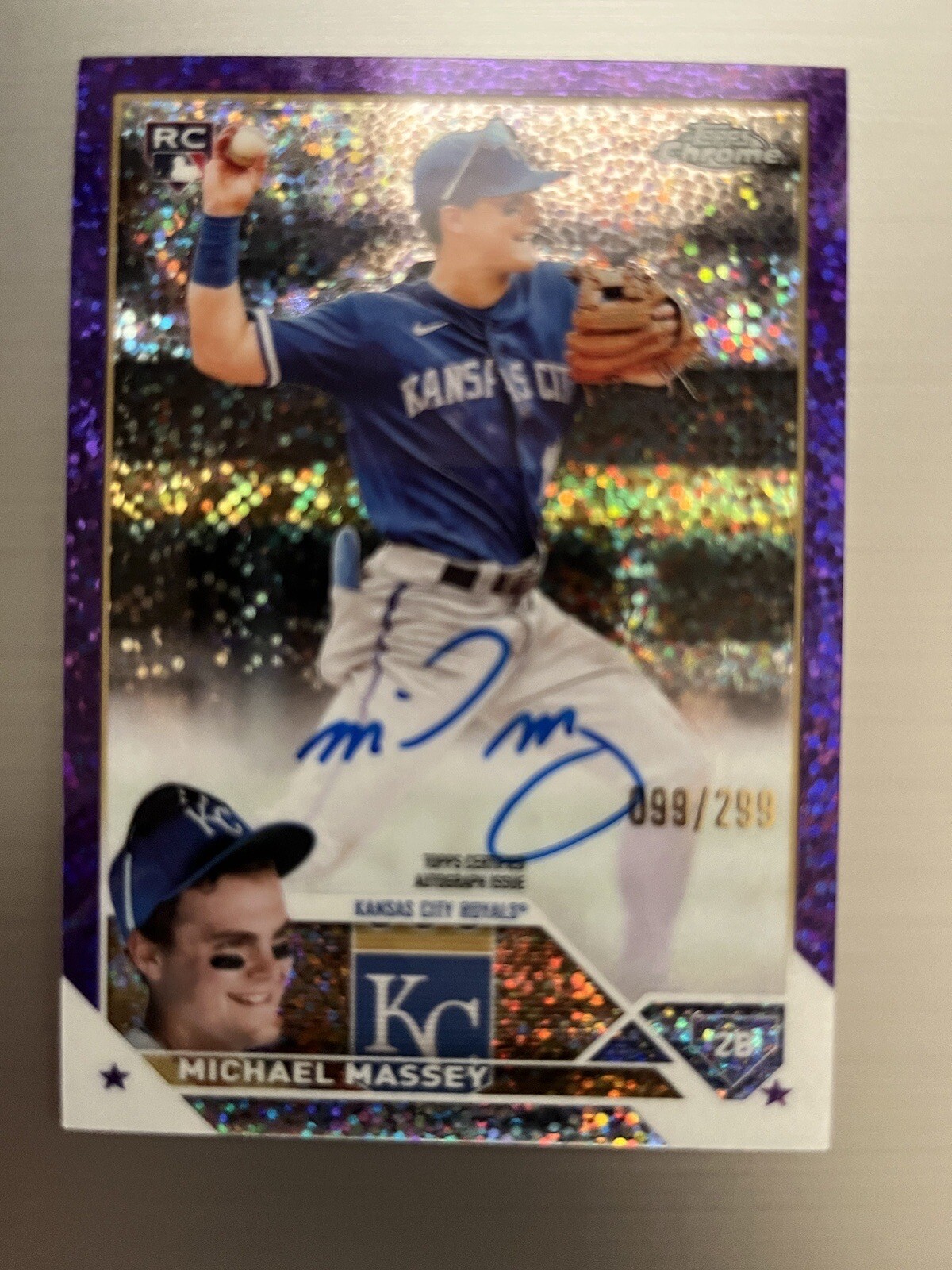 MICHAEL MASSEY PURPLE SPECKLE REFRACTOR ROOKIE AUTO #/299 2023 TOPPS CHROME