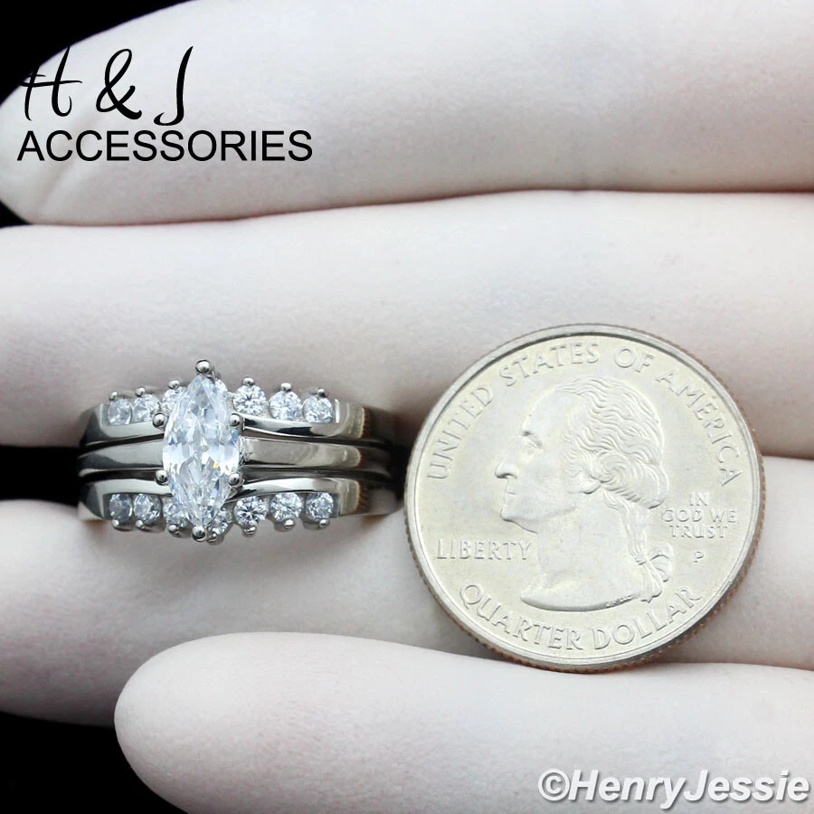 Комплекты женских обручальных колец из нержавеющей стали серебра 1,65 карата в форме маркиза с фианитами*AR59 - Изображение 4 из 4