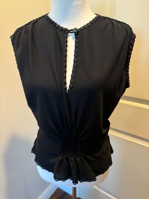 Yves Saint Laurent Rive Gauche Black Cotton Sleeveless Top SZ L Italy NWOT