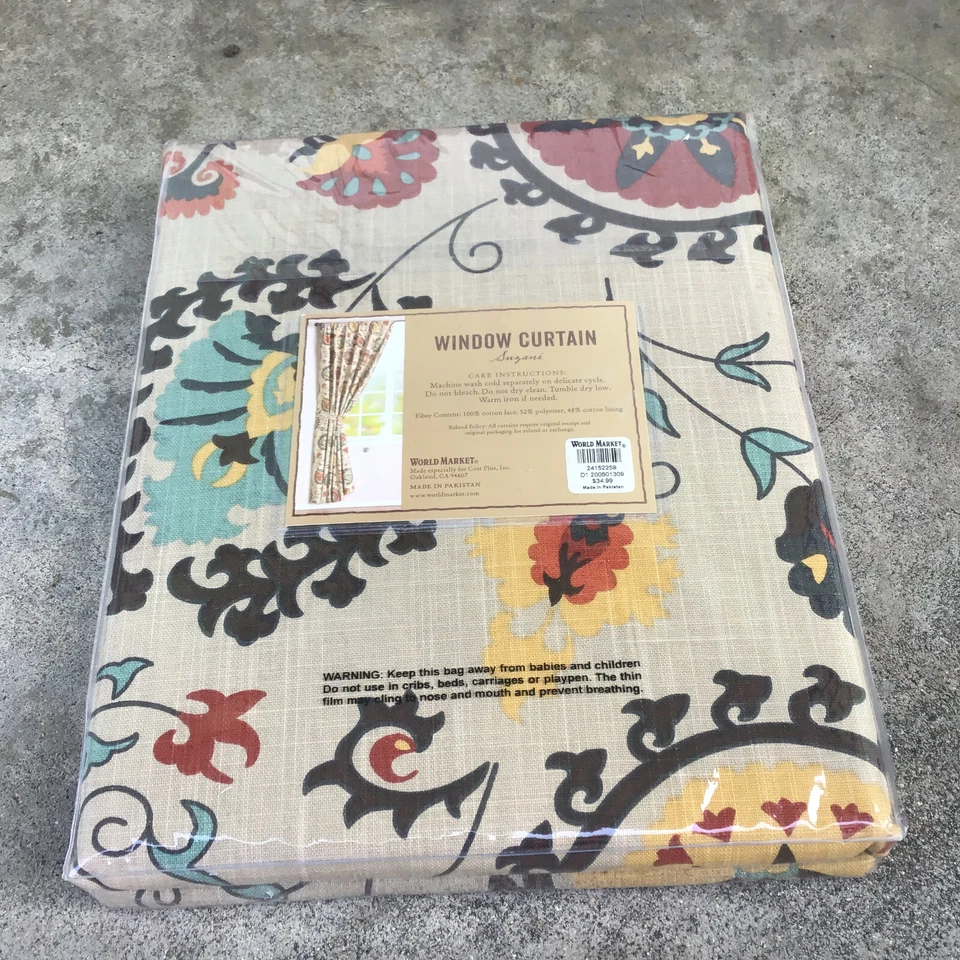 Sellado Mercado Mundial Suzani Cortina Beige Floral Manga Top 1 Panel 48"x84" Foto 3 de 4