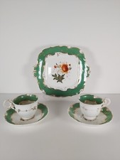 Pair Of Victorian Tea Cups, Saucers And Serv.Plate A/F Only For Display Purposes