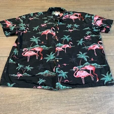 Vtg Paradise Found Mens Hawaiian Shirt Size (XL) Flamingo Allover 100% Cotton B2