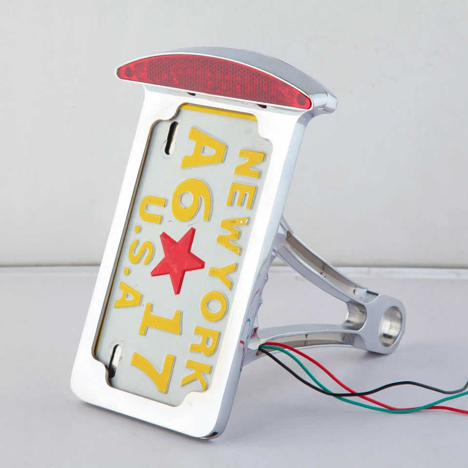 Luz trasera con soporte de matrícula de montaje lateral cromado para moto bobber chopper Foto 4 de 4