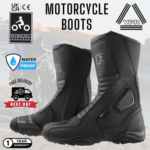 VPR Leather Motorcycle Waterproof Boots CE Certified Touring Bike Boots - R35