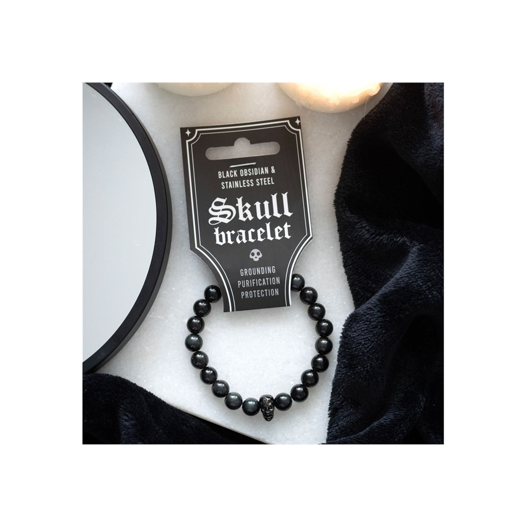 Black Obsidian Skull Bracelet | Gothic Halloween Costume Jewellery | Gift