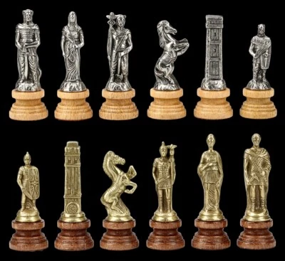 Metall Schachfiguren Set - Römer vs. Barbaren | Schach Figuren Deko, H 8-10 cm