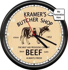 Butcher Shop Beef Cow Meat Cutter Store Personalized Name Gift Sign Wall Clock