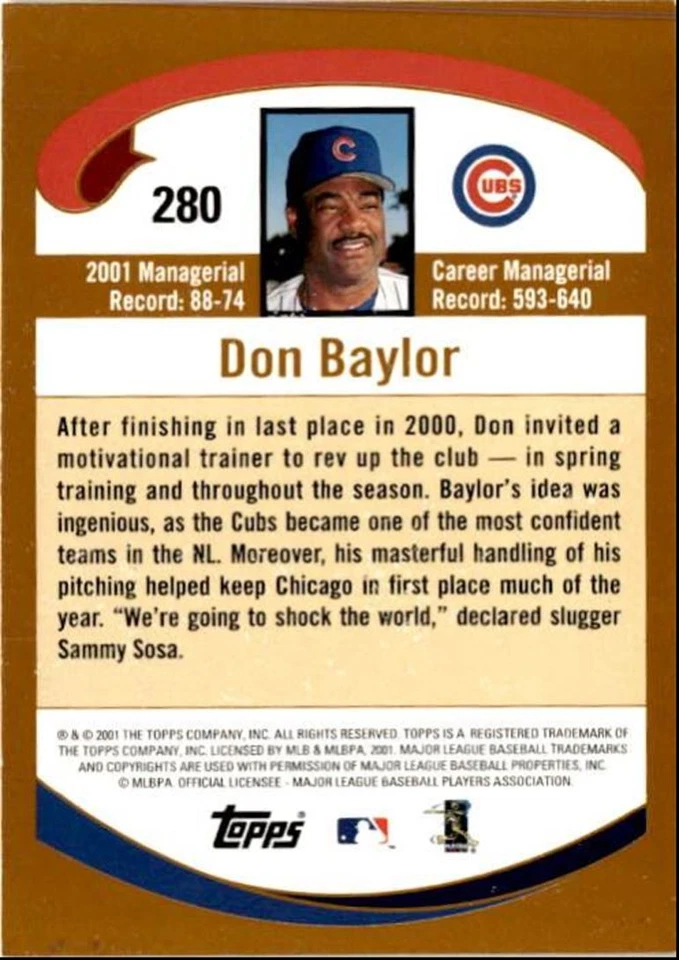 2002 Topps Don Baylor Chicago Cubs #280 - Image 2 of 2