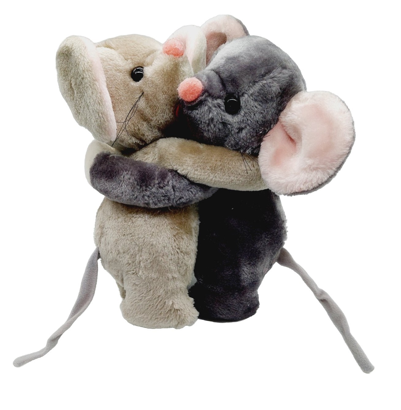 Vintage Hugging Mice Gray Tan Stuffed Plush Made In Korea Felt Mouths 12" Read