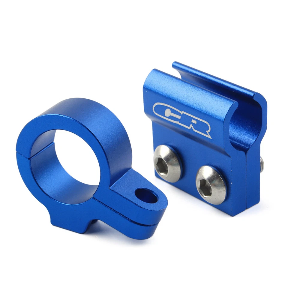 Guía de abrazadera de manguera de línea de freno delantero CNC de 2 piezas para Honda CR80R CR85R CR125R azul Foto 3 de 4