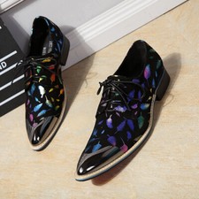 Metal Pointed Toe Lace Up Evening Party Nightclub Dress Men's Real Leather Shoes