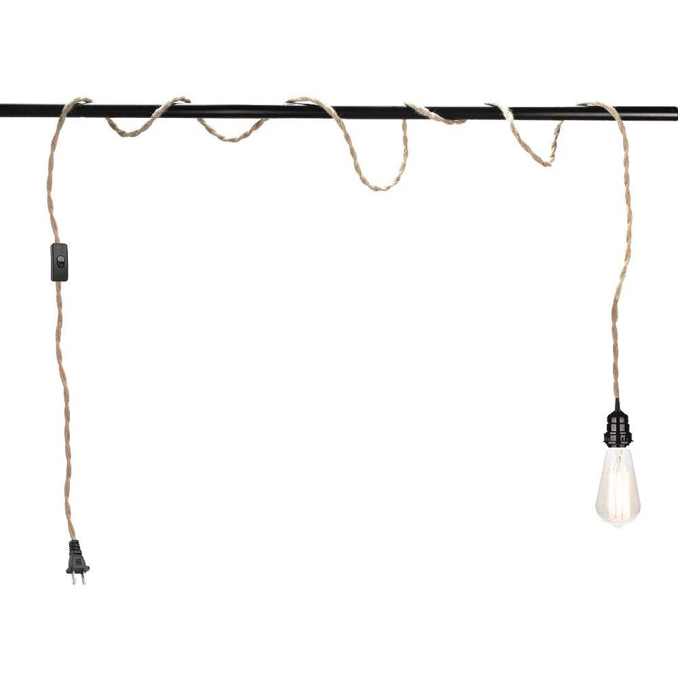 Switch Plug in Vintage Lamp Hemp Rope Pendant Light Industrial Retro 15FT DIY - Image 2 of 4