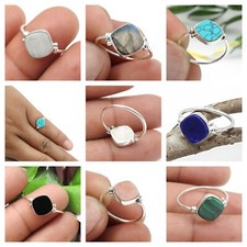 925 Sterling Silver Natural Gemstone Trendy Causal Rings Christmas Gift Jewelry