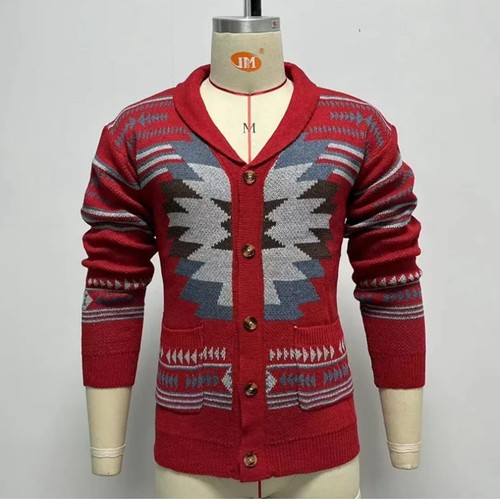 Tribal Aztec Native American Southwest Chimayo Button Cossack Cardigan Sweater - 第 1/5 張圖片