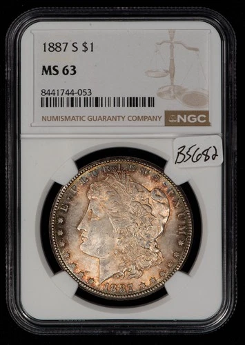 1887-S $1 Morgan Silver Dollar - Neon Rainbow Toning - NGC MS 63 - SKU-B5682