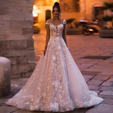 Wedding Dresses Embroidered A-Line Ball Gowns O-Neck Sleeveless Bride Glitter