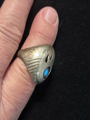 VNT Navajo Bear Paw Claw Turquoise Sterling Silver Men's Ring size 9 Signed P - Picture 4 of 8