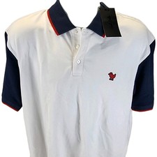 Bad Birdie Pique Polo Shirt Men's Large White Navy Blue Short Sleeve Golf New