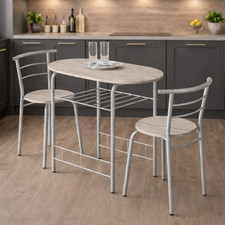 Modern Oak Dining Table and 2 Chairs Set Metal Frame Kitchen Dining Room