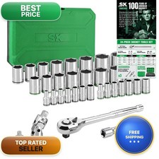 Sk 14 38 Drive Socket Set 34-piece Sae Metric Superkrome Cr-v Suregrip