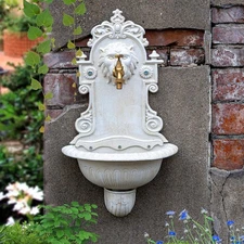 Sungmor Garden Sink Cast Iron Wall Mounted Bathroom Vessel Sink White Lion Decor