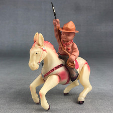 Occupied Japan Celluloid Wind Up Cowboy On Horse Plastic Figures w/key VTG 1940s