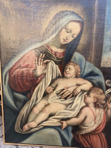 Dipinto Antico MADONNA CON BAMBINO E GIOVANNINO - Foto 9 di 14