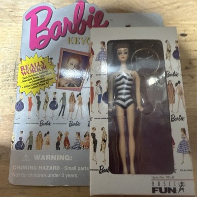Vintage 1995 Basic Fun Barbie Doll Miniature Keychain Black & White Swimsuit