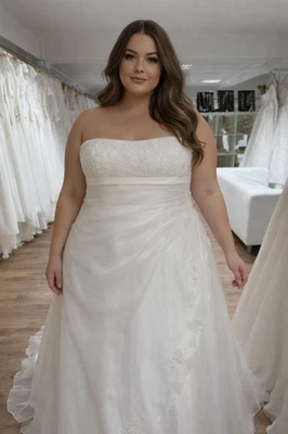 HBH Brautmode I Brautkleid A-Linie mit Raffung Organza Einzelstück Gr.50,52 - Bild 1 von 4