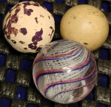 .65"-.54" ANTIQUE MARBLES LOT X3- LATTICINO CLAYS