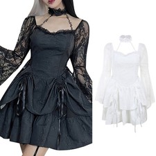 Gothic Off Shoulder Lace Flared Sleeve for Butterfly Bandage Mini Dress for Wome
