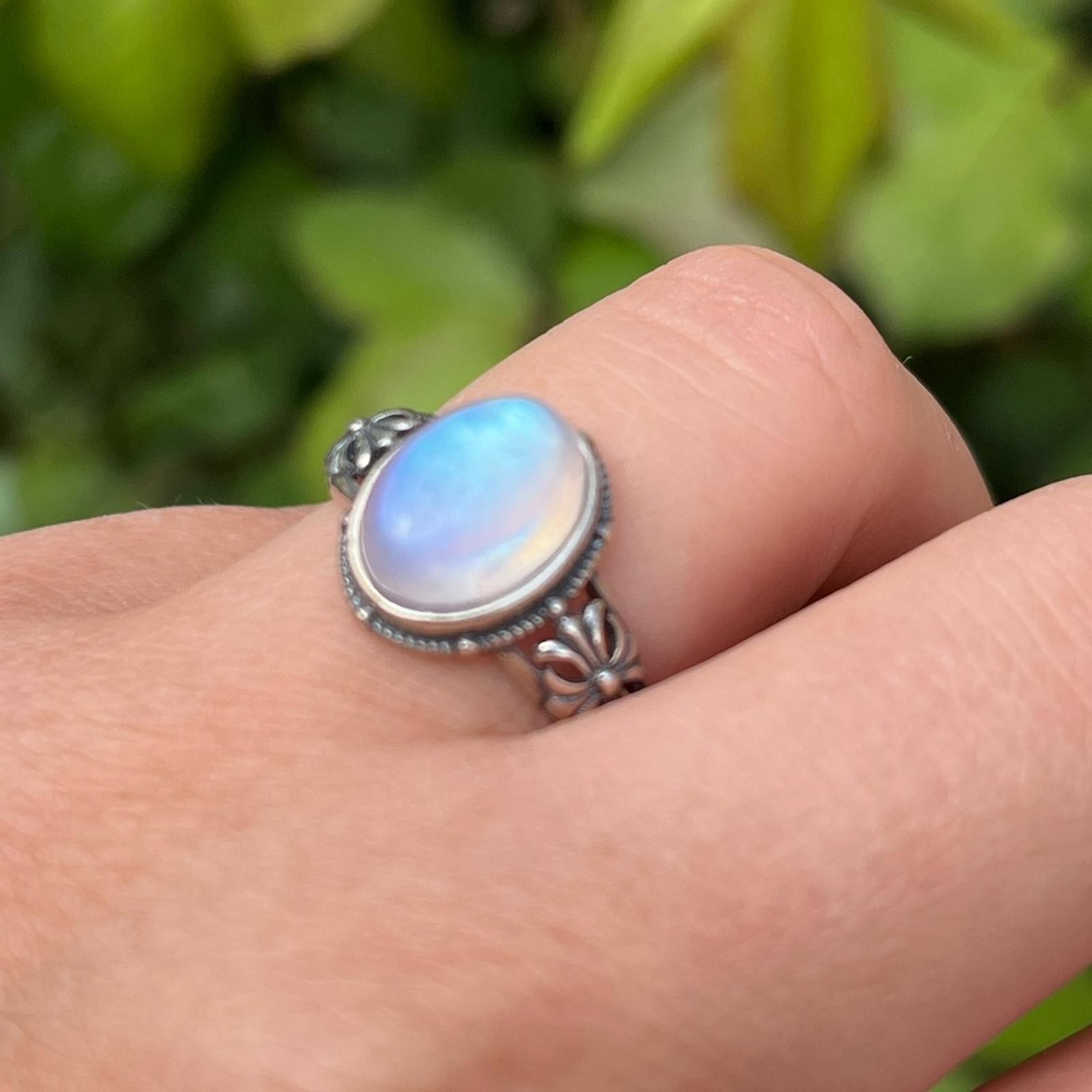 Sterling‎ silver adjustable moonstone ring 0126 - image 4