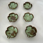 6 Frankoma Mini Four Leaf Clover 513 Prairie Green Ashtrays, 4 Mint + 2 Chipped