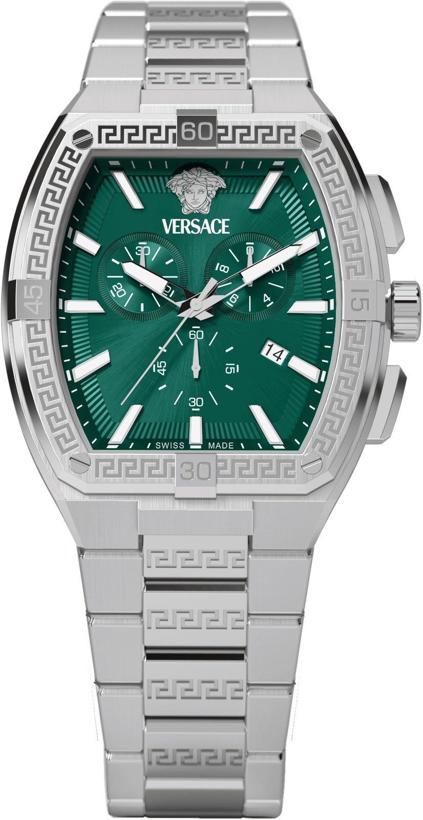 Versace VESP00424 Sporty Tonneau Greca Chrono green silver Steel Men's Watch NEW