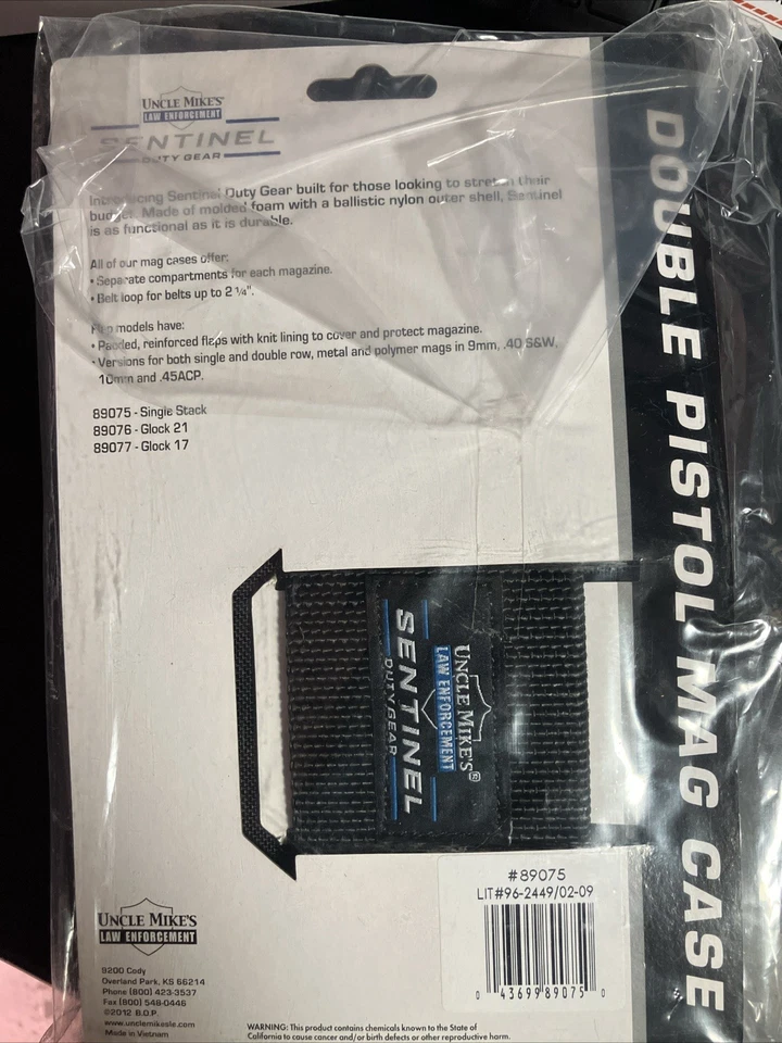 Uncle Mike's 8907-5 Cordura Double Pistol Magazine Case Sentinel Duty Gear New - Image 2 of 3