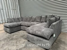 U SHAPE SOFA SALE , Brand New grey jumbo cord Corner Sofa , Fluffy Fibre Seats