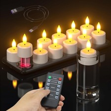 PChero Rechargeable Tea Lights with Remote, 12pcs Waterproof LED Flameless