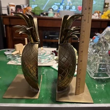 Vintage Mid Century Modern Hollywood Regency Brass Pineapple Bookends 8.5"