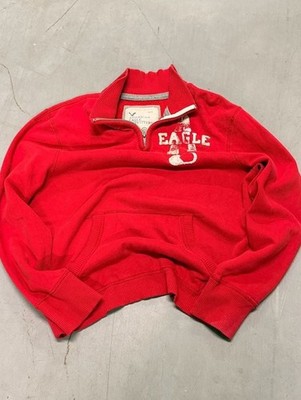 Vintage American Eagle Outfitters Red Quarter Zip Sweatshirt Spellout Size Large