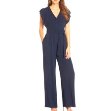 Eliza J Flutter Sleeve Wide Leg Jumpsuit Navy No Belt Size 14
